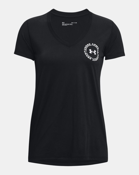 Women's UA Tech™ Crest Short Sleeve, Black, pdpMainDesktop image number 4
